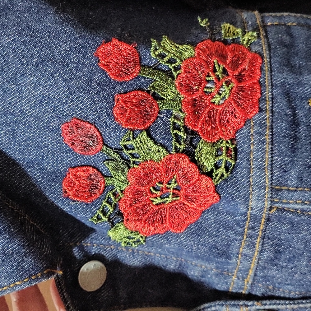 Baby Phat Denim Jacket with Red Rose Embroidery - Picture 8 of 12